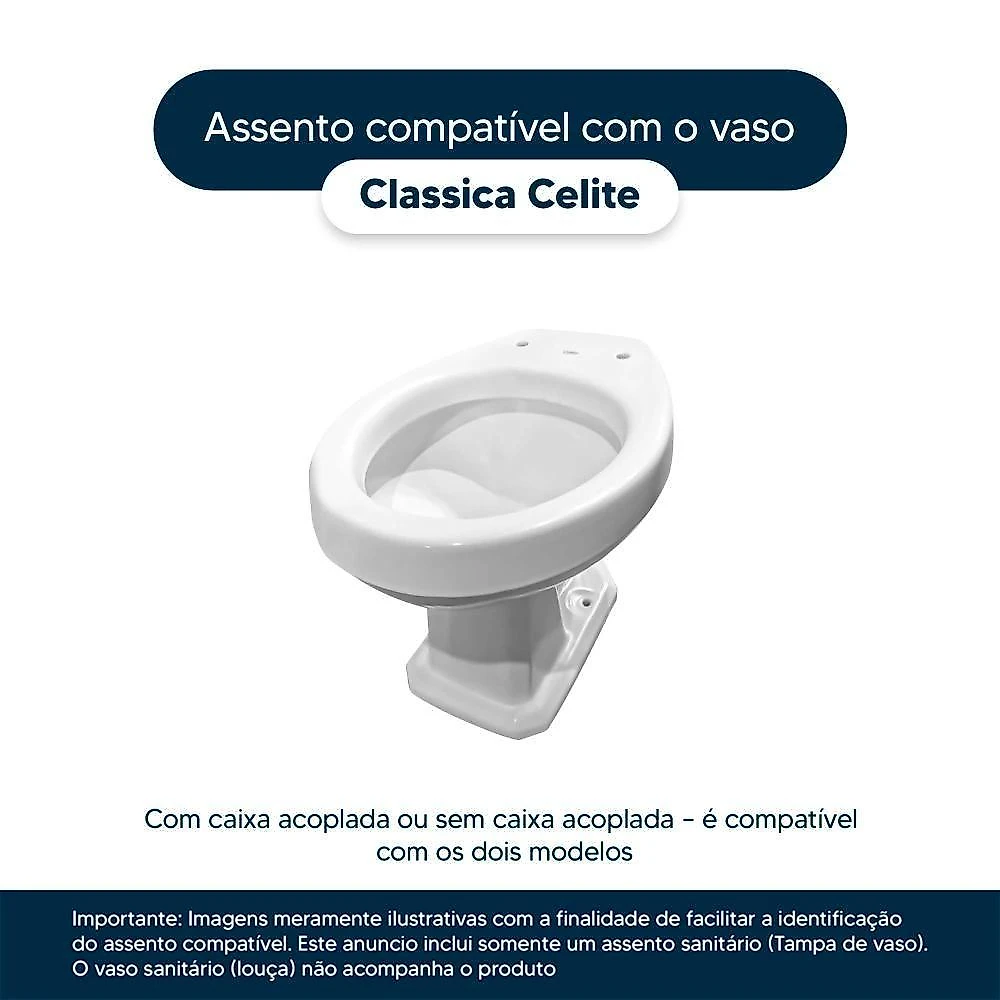 Assento Sanitário Classica Alongado Resina Plástica Fechamento Suave Almofadado Branco Pontto Lavabo