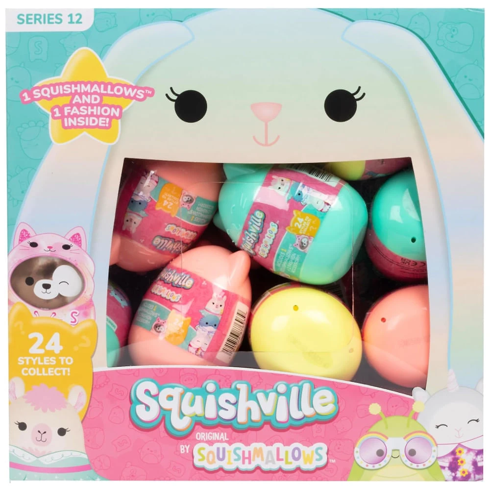 Kit Surpresa de 24 Pelúcias Squishmallows 5 cm para Crianças, Squishville, Colorido