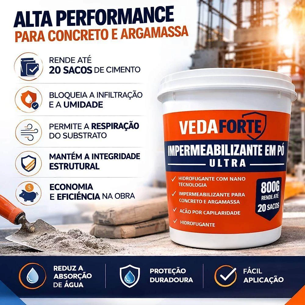 Aditivo Impermeabilizante em Pó Ultra Hidrofugante com Nanotecnologia Alta Performance 800g