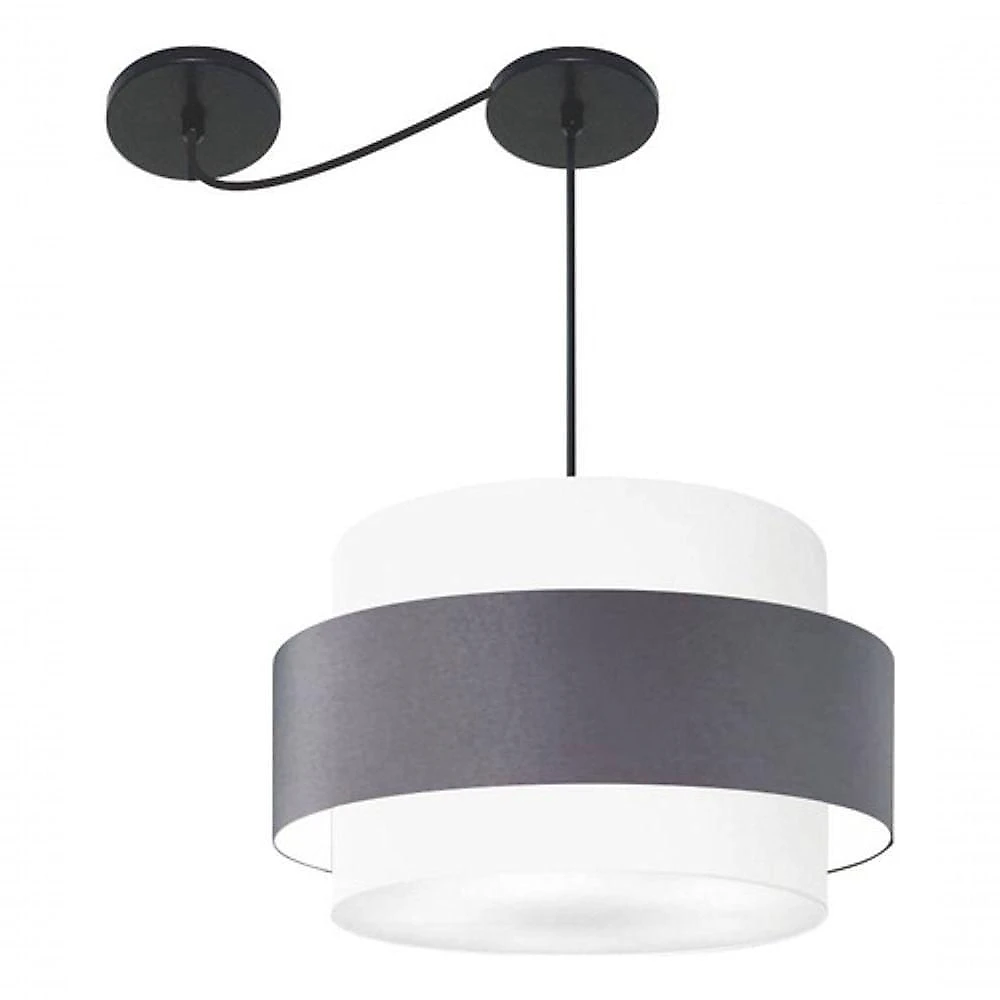 Lustre Sala De Jantar Com Desvio Vivare Md-4401 Cúpula Em Tecido 60cm Branco-cinza-escuro-branco 127/220v