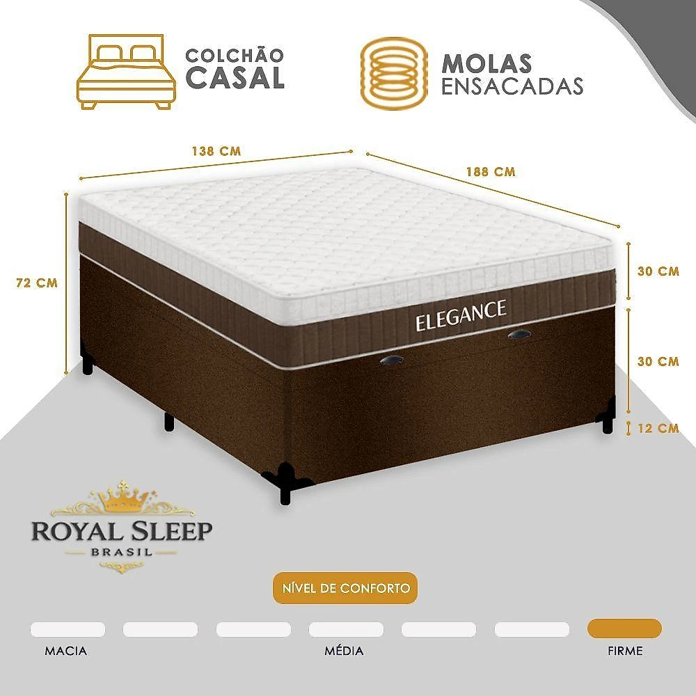 Cama Box com Baú Casal Royal Air Pillow Top Molas Ensacadas Suede Marrom