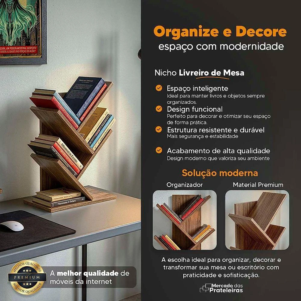 Livreiro de Mesa Vértice Organizador de Livros Revistas Carvalho Pontto Lavabo