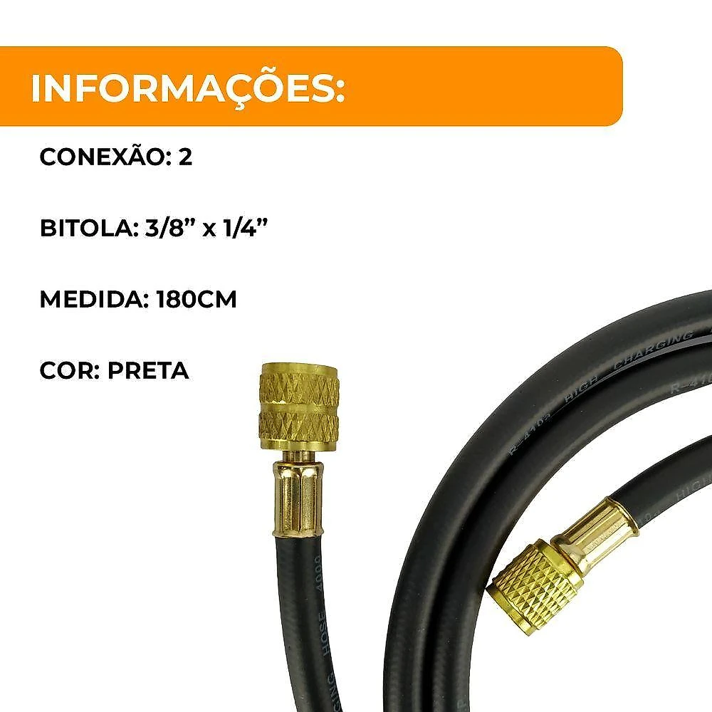Mangueira De Vácuo 3/8 X 1/4 Refrigeração 180cm Friven