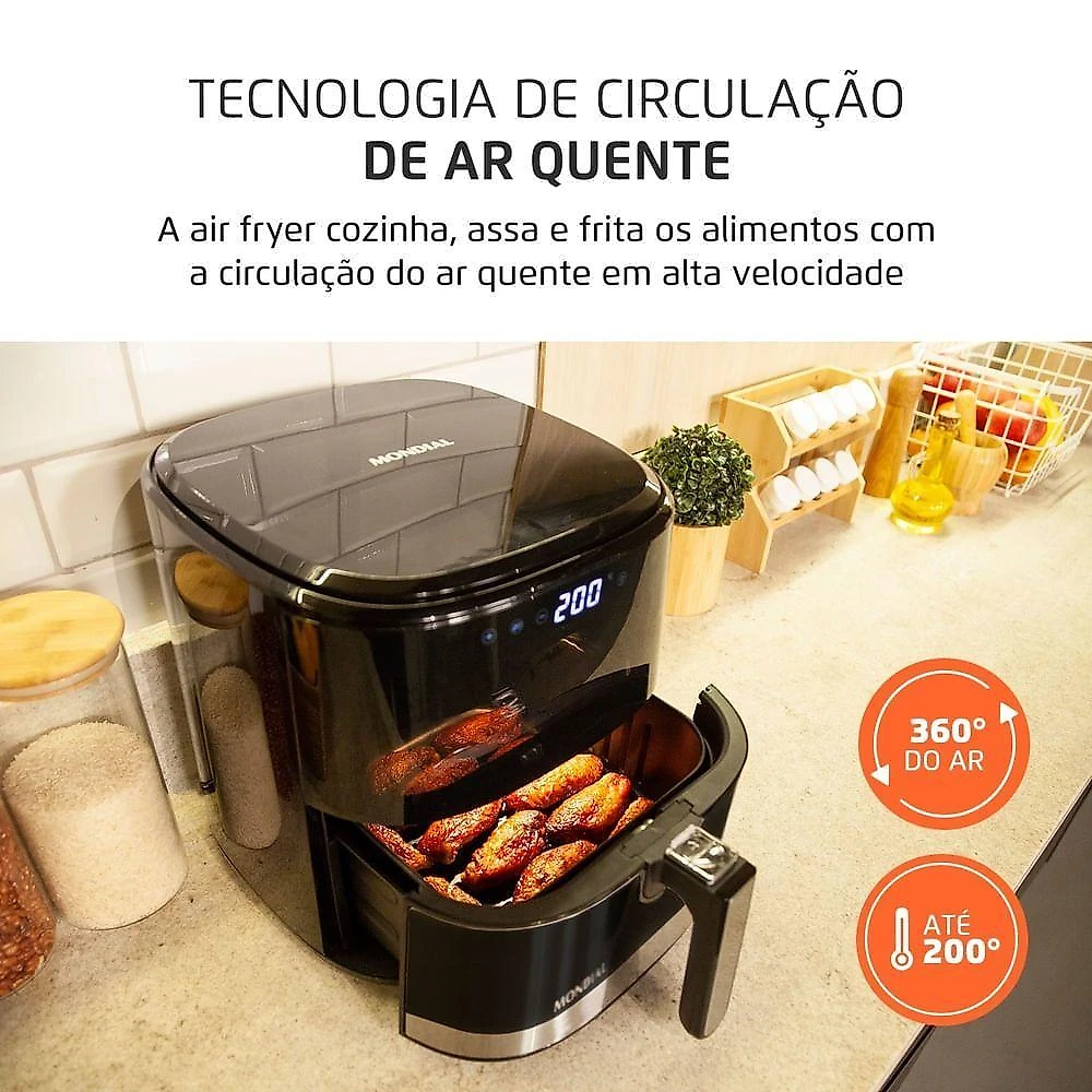 Fritadeira Sem Óleo Air Fryer Digital 5L Mondial Preto 2000w AF-50-DV 60hz 220V