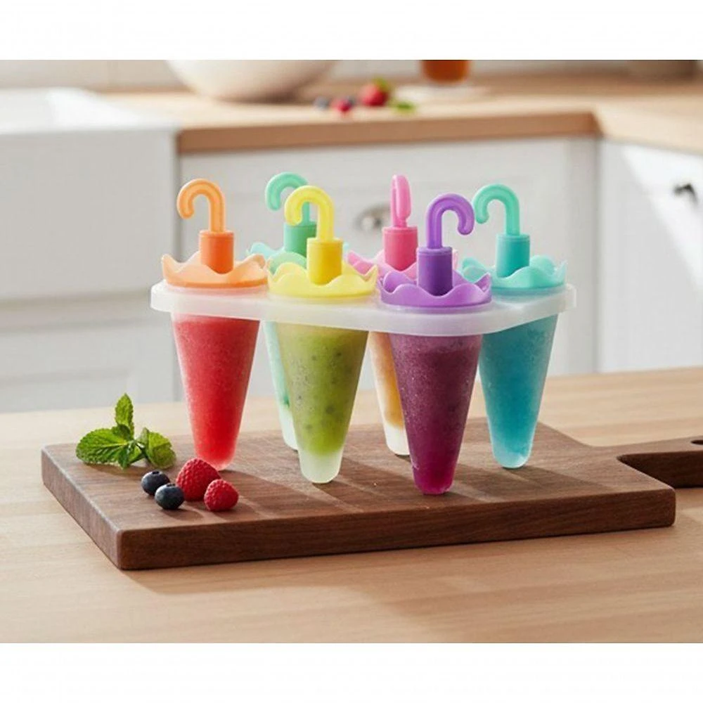 Kit 6 Forminhas de Picolé Guarda Chuva Plástico com Base Organizadora Multicolorido