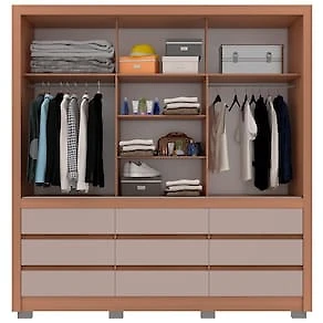 Miniatura Guarda-Roupa Bartira Arezzo com 3 Portas e 9 Gavetas Externas - 207,4cm de largura Avelã/Capuccino