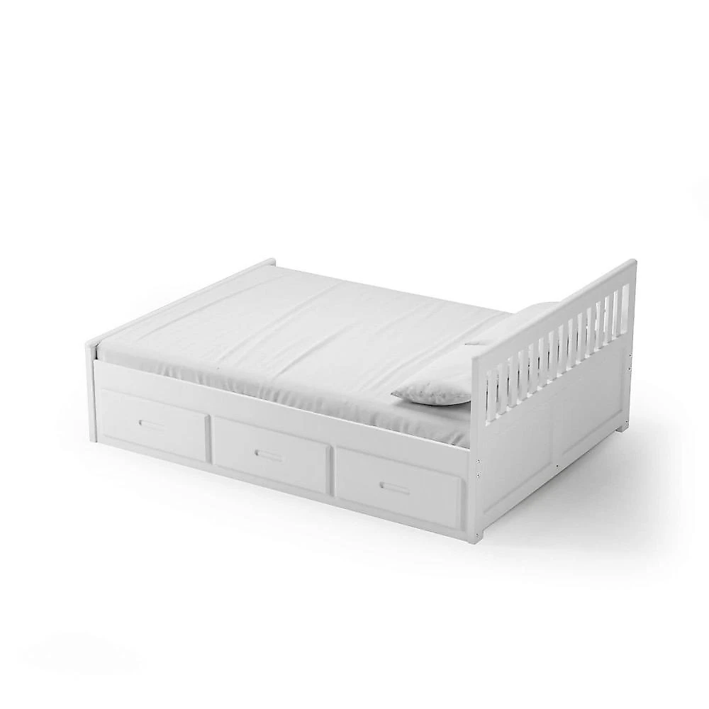 Cama King Size 06 Gavetas Madeira Maciça Branco tons&madeira