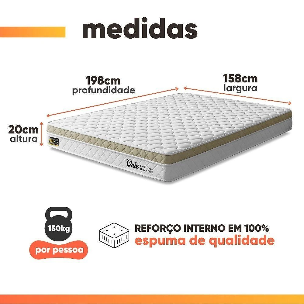 Cama Box Queen Onix Euro Pillow Espuma Ortopédica Tecido Jacquard Bege e Branco Hellen 158CM