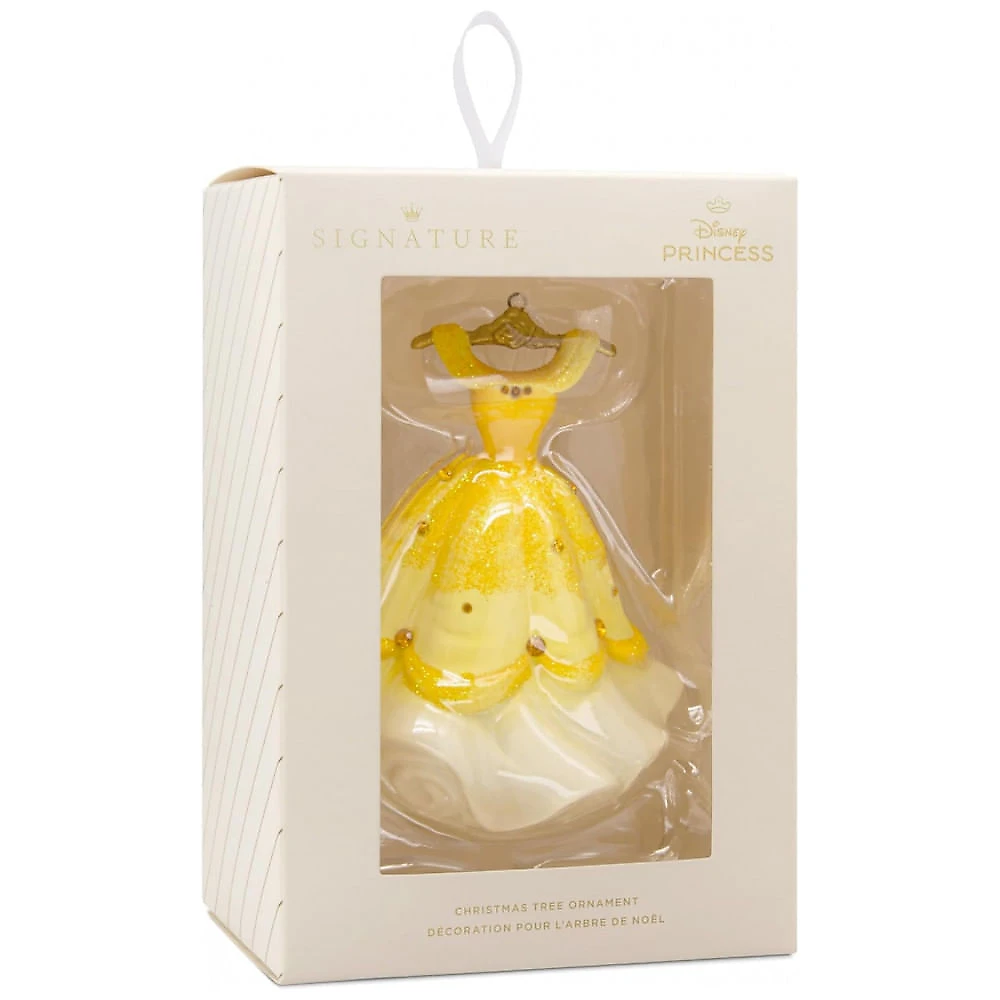 Enfeite Natalino Hallmark Signature 2025 Disney Princesa Bela Vestido Amarelo Cerâmica, 9 x 10 x 7,6cm