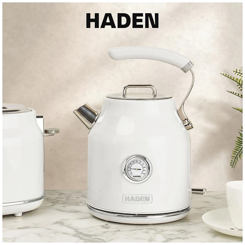 HADEN Chaleira Elétrica Dorset Inox 1,7L com Base 360° e Desligamento Automático, Design Elegante Marfim e Cromo