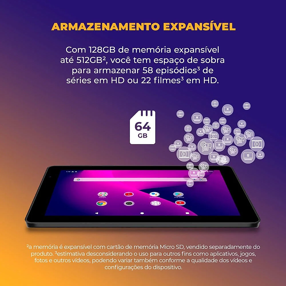 Tablet Vision Tab 7 64 GB 7 Octa-Core Wi-Fi T30764F Positivo 065412403589 - Preto