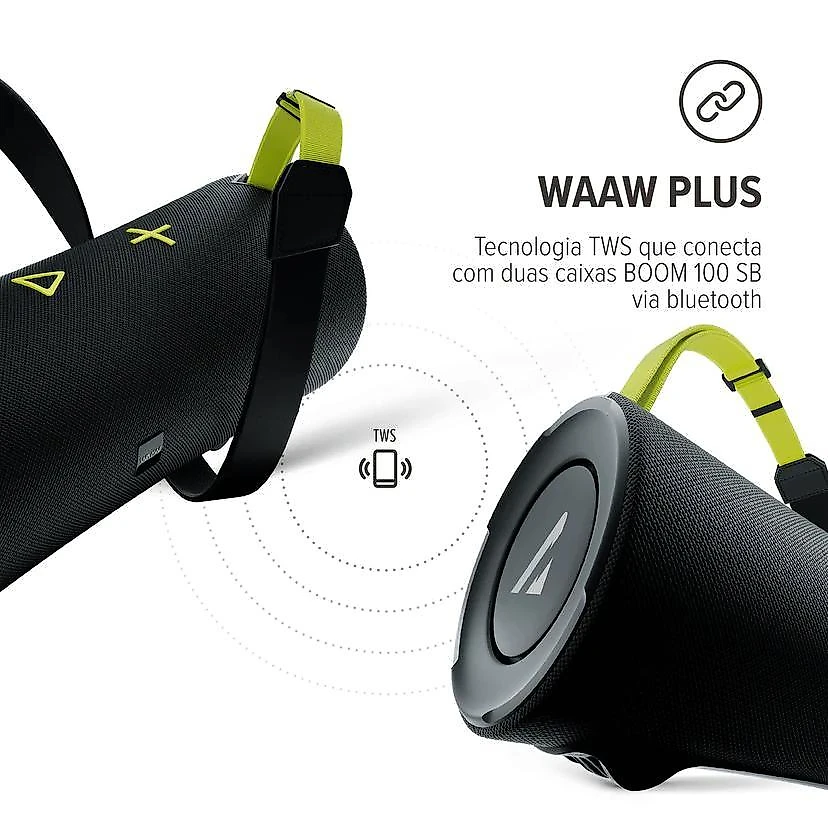 Caixa som waaw alok boom 100sb bt à prova d’água 40w rms tws