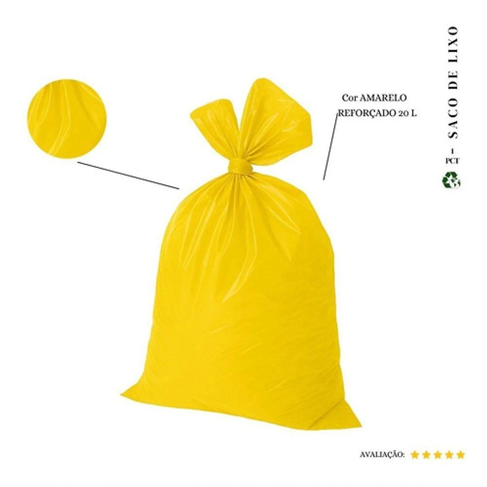 Saco de Lixo 20L Reforçado Amarelo Pacote com 20 Unidades Higipack