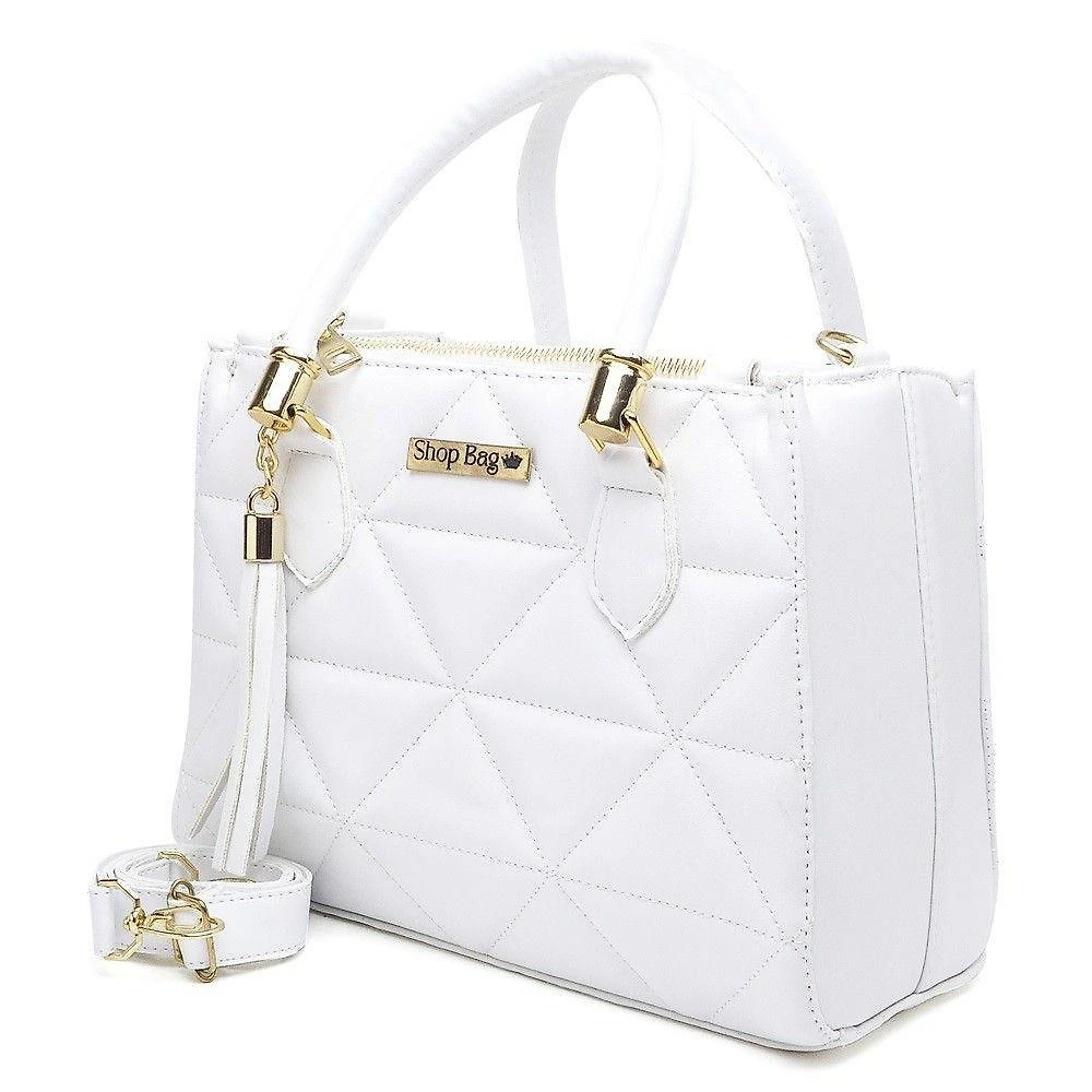 Bolsa Feminina Média OEM Shopbag Bordada Dubai Couro Sintético 24X19X10CM Branca Adulto
