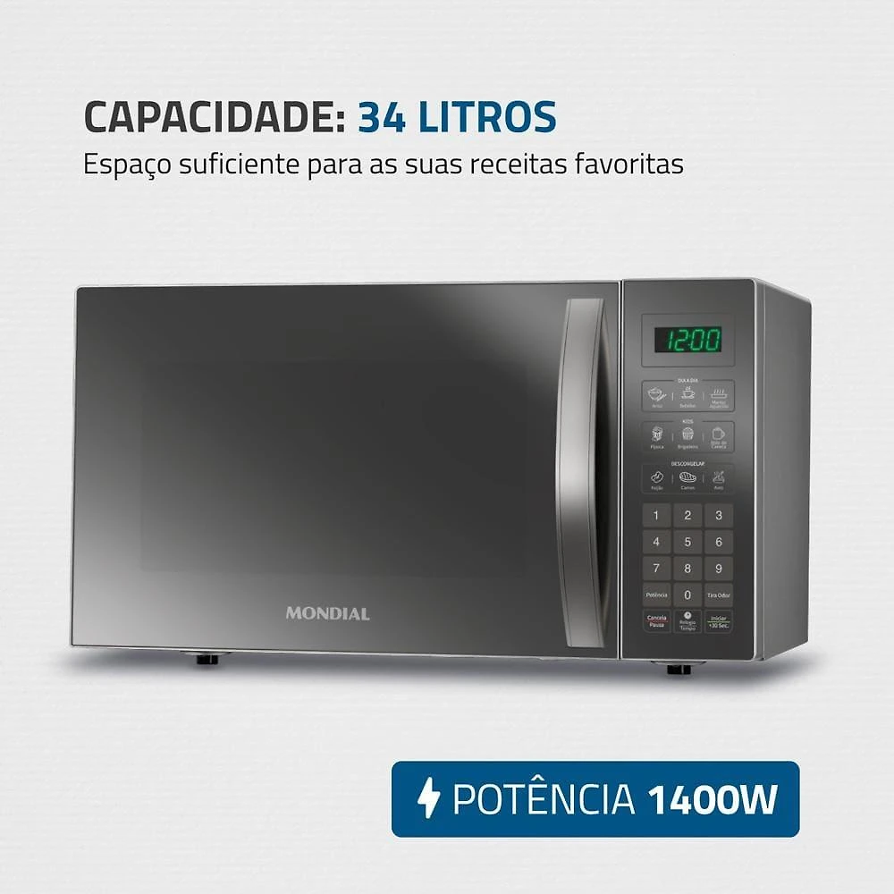 Forno de micro-ondas mondial line mo-02-34-e com função manter aquecido cinza espelhado - 34l