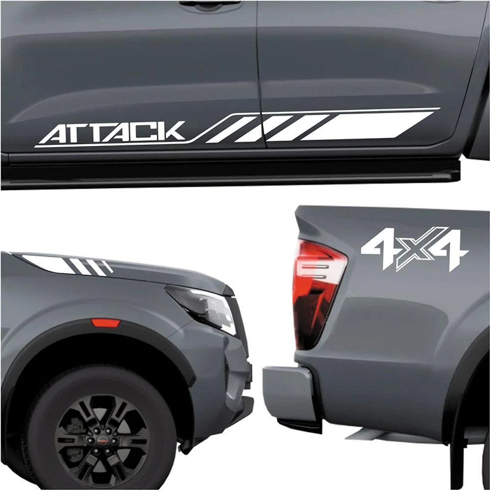 Faixa Nissan Frontier Attack 4x4 2023 Adesivo Lateral E Capô Branco