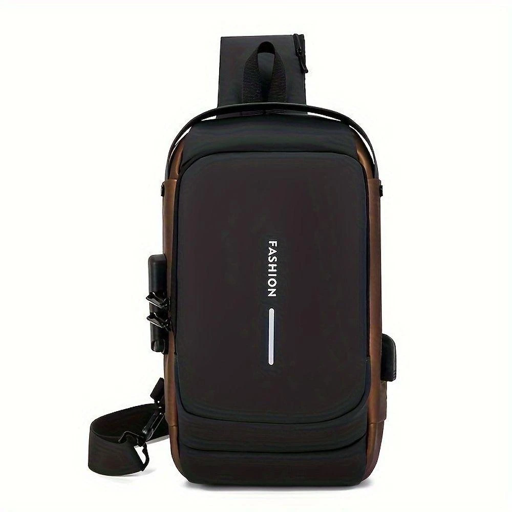 Mochila de Peito OEM à Prova D'água em PU para Notebook 8 Polegadas Preto Dourado com Porta USB