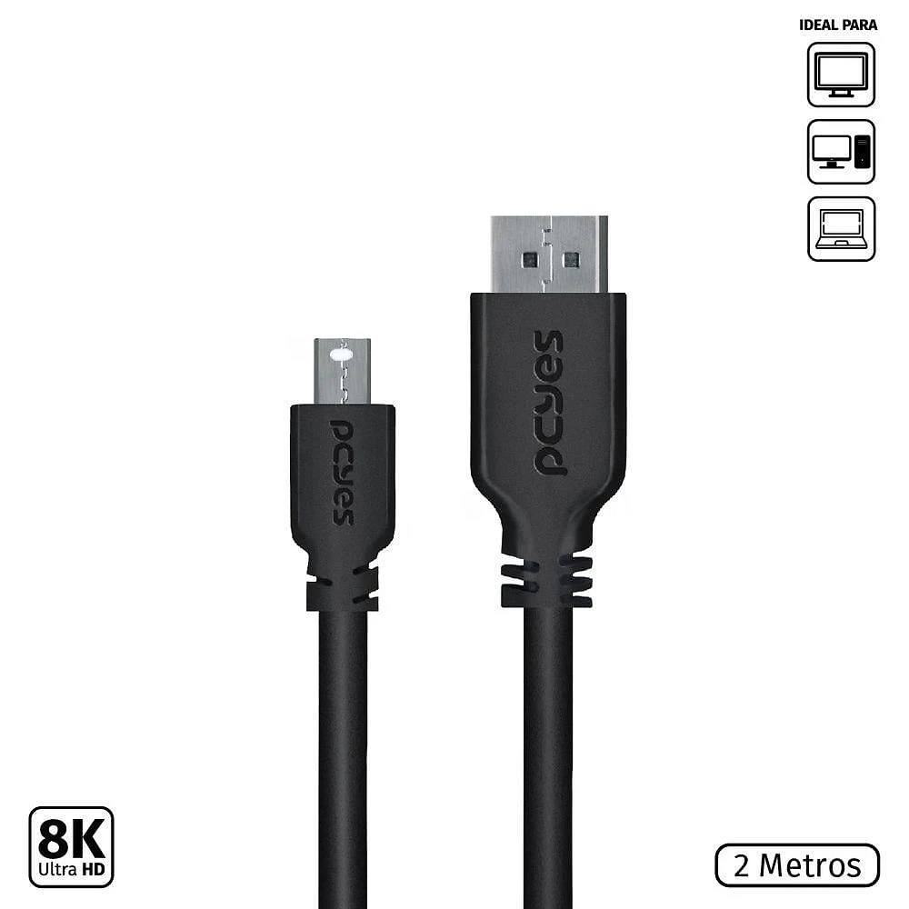 Cabo Mini Displayport Macho Para Displayport Macho V.1.2 28awg Puro Cobre 2 Metros - Pmddpm-2