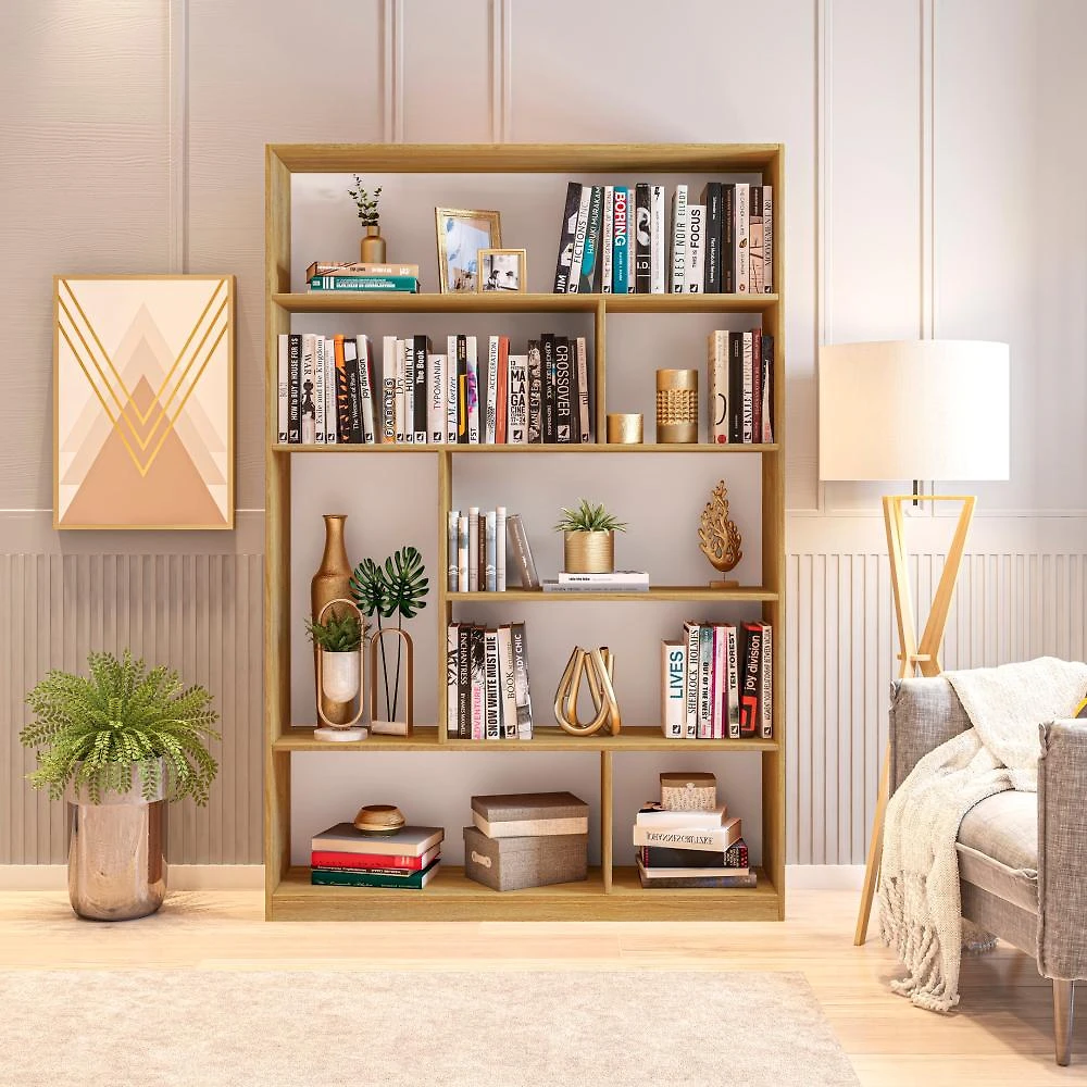 Miniatura Estante para Livros 180cmx120cm 5 Prateleiras Seattle Yescasa Estante para Livros Biblioteca 1800x1200cm Seattle Yescasa Freijó