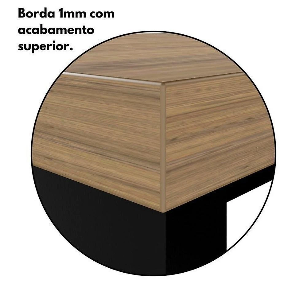 Conjunto para Escritório com Mesa de Reunião 6 Lugares e 2 Armários Baixos com Chave Espresso Móveis Macadâmia/Preto