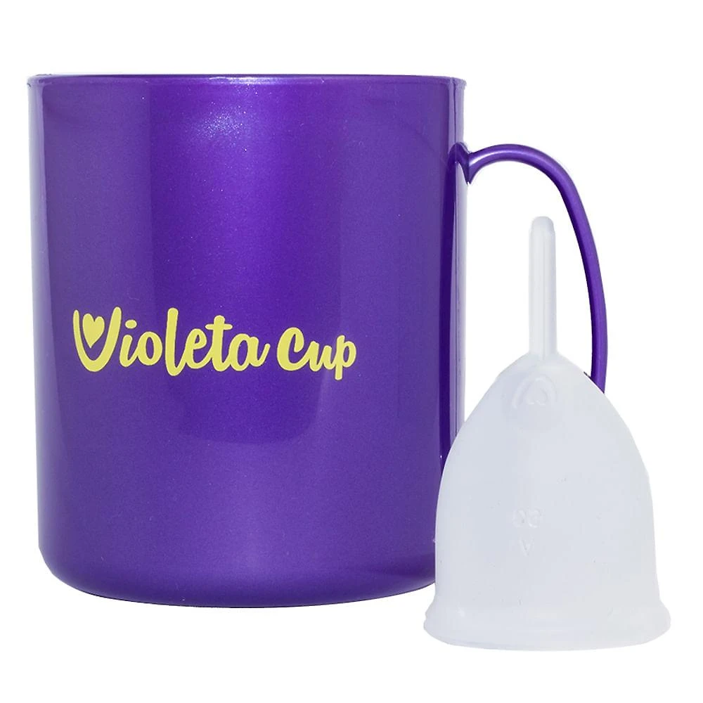 Kit violeta cup - coletor tipo a transparente + caneca higienizador