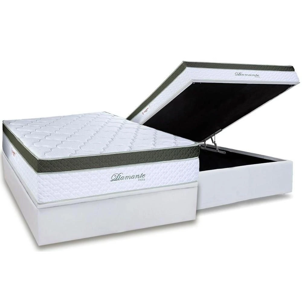 Conjunto Box Baú Casal: Colchão Molas Paropas Ensacadas Diamante Extra White + Base Crc Linhão White (138x188)