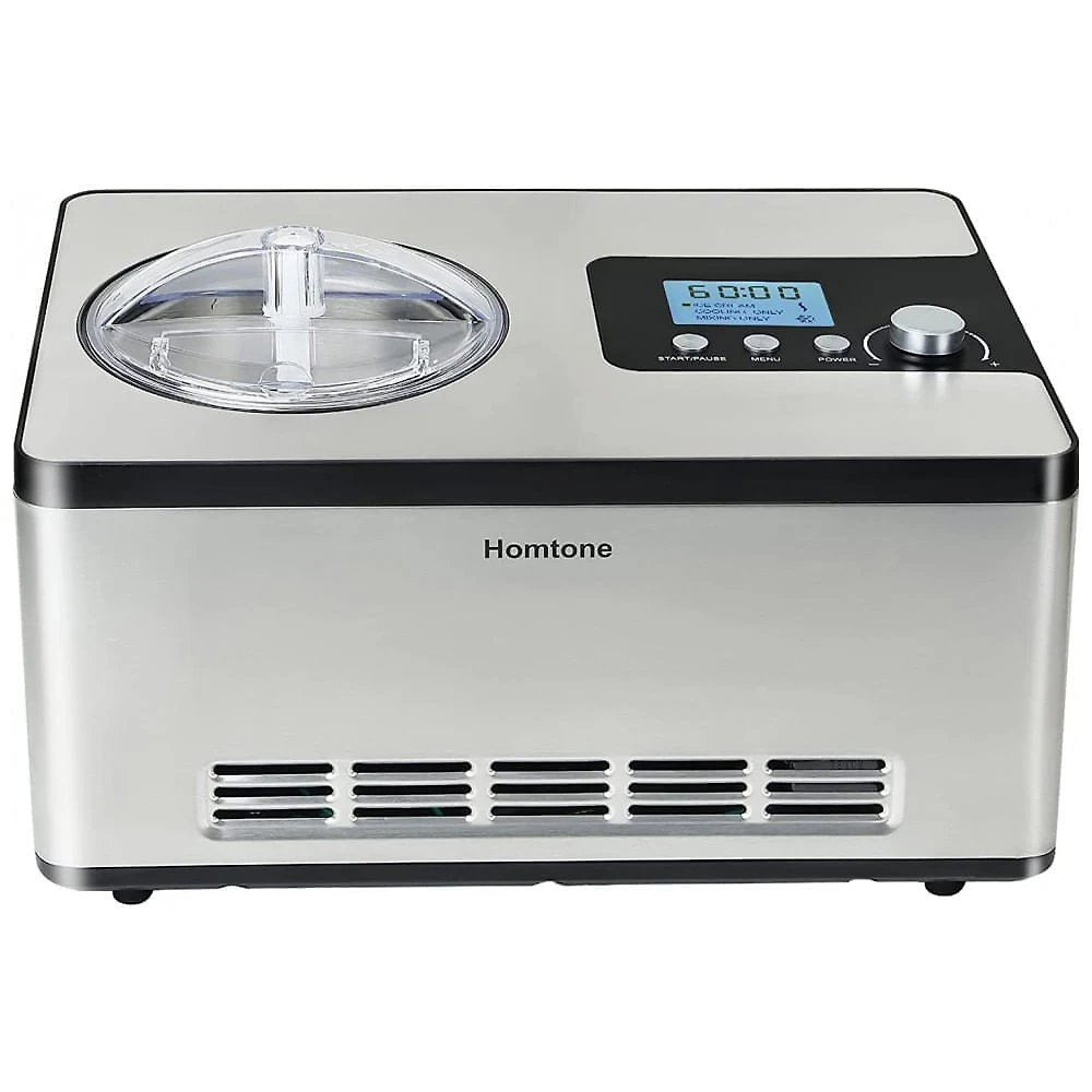 Máquina de Sorvete Automática 1,9L com Compressor Embutido e Temporizador LCD, Homtone, Prata