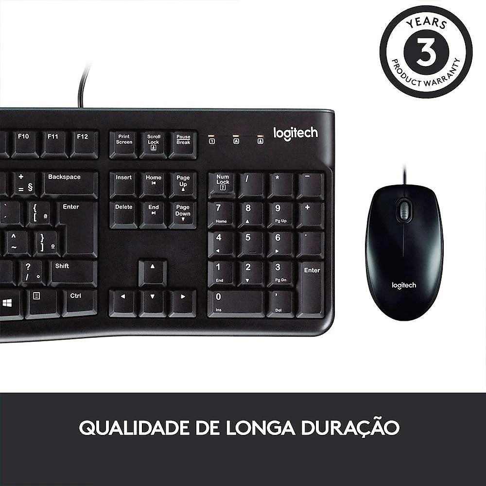 Combo Teclado e Mouse com fio USB Logitech MK120 com Design Confortável, Durável e Resistente à Respingos e Layout ABNT2 - 920-004429