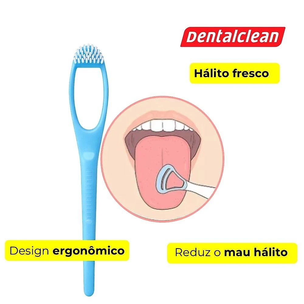 Kit Limpador de Língua com Escova Dentalclean Hálito Fresco 2x1 Remove Placa 3 Unidades
