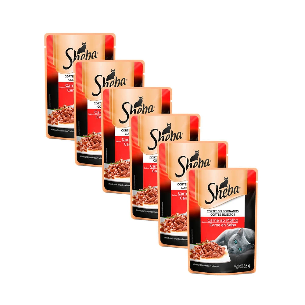 Ração Úmida para Gatos Sheba Adulto Sabor Carne ao Molho em Sachê 85g | Kit com seis unidades