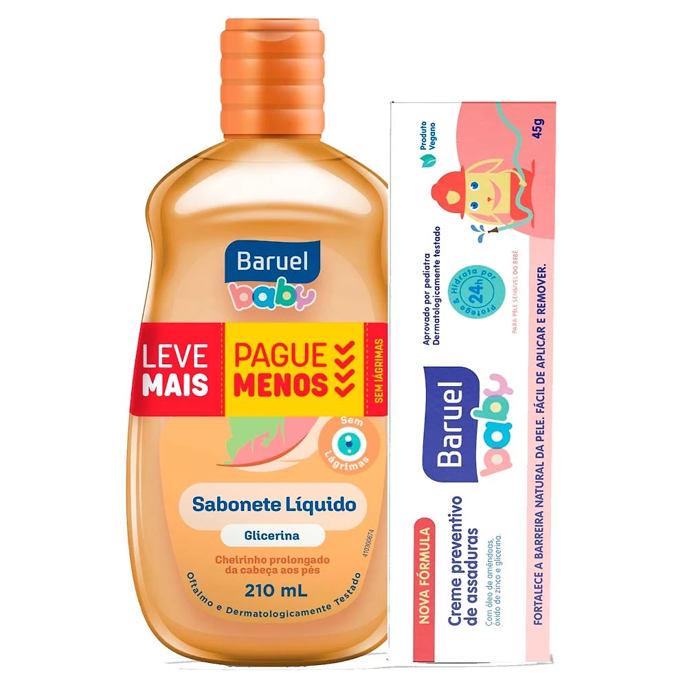 Sabonete Líquido Baruel Baby Glicerina 210ml e Creme Preventivo de Assaduras Baruel Baby 45g