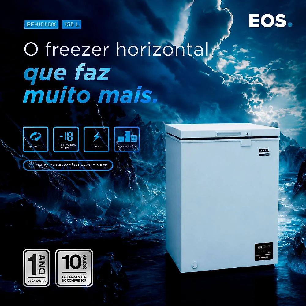 Freezer e Conservador Horizontal EOS 155 Litros Digital Tripla Ação Max Inverter Branco EFH151IDX Bivolt