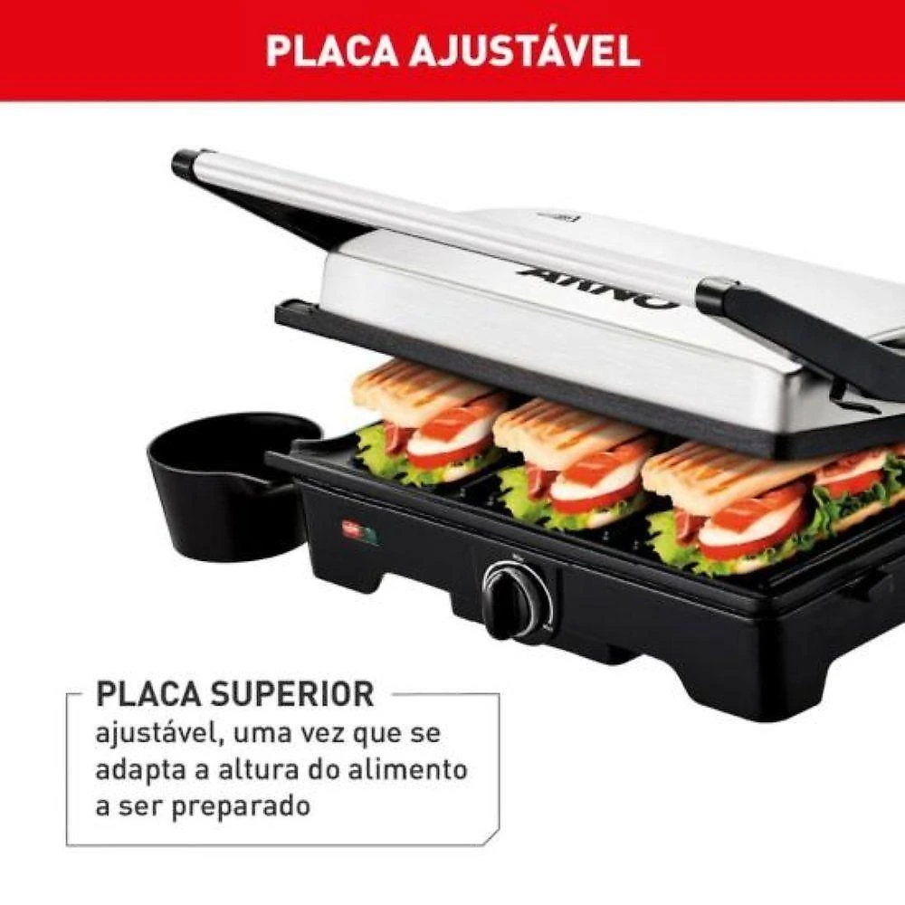 Grill Arno Dual Gnox com Abertura 180 graus  Inox 110V