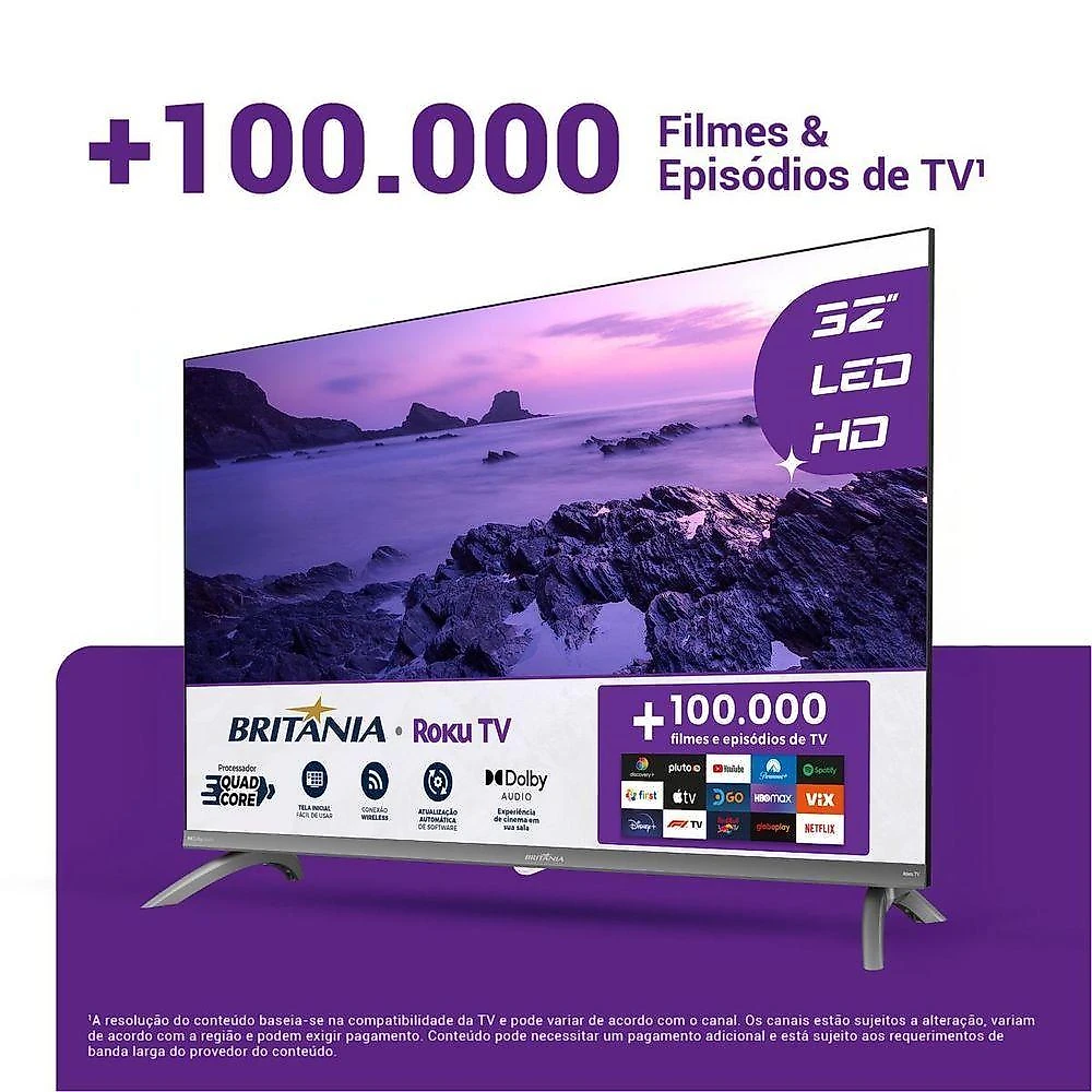 Smart TV Britânia B32CRA 32" LED HD Grafite Bivolt