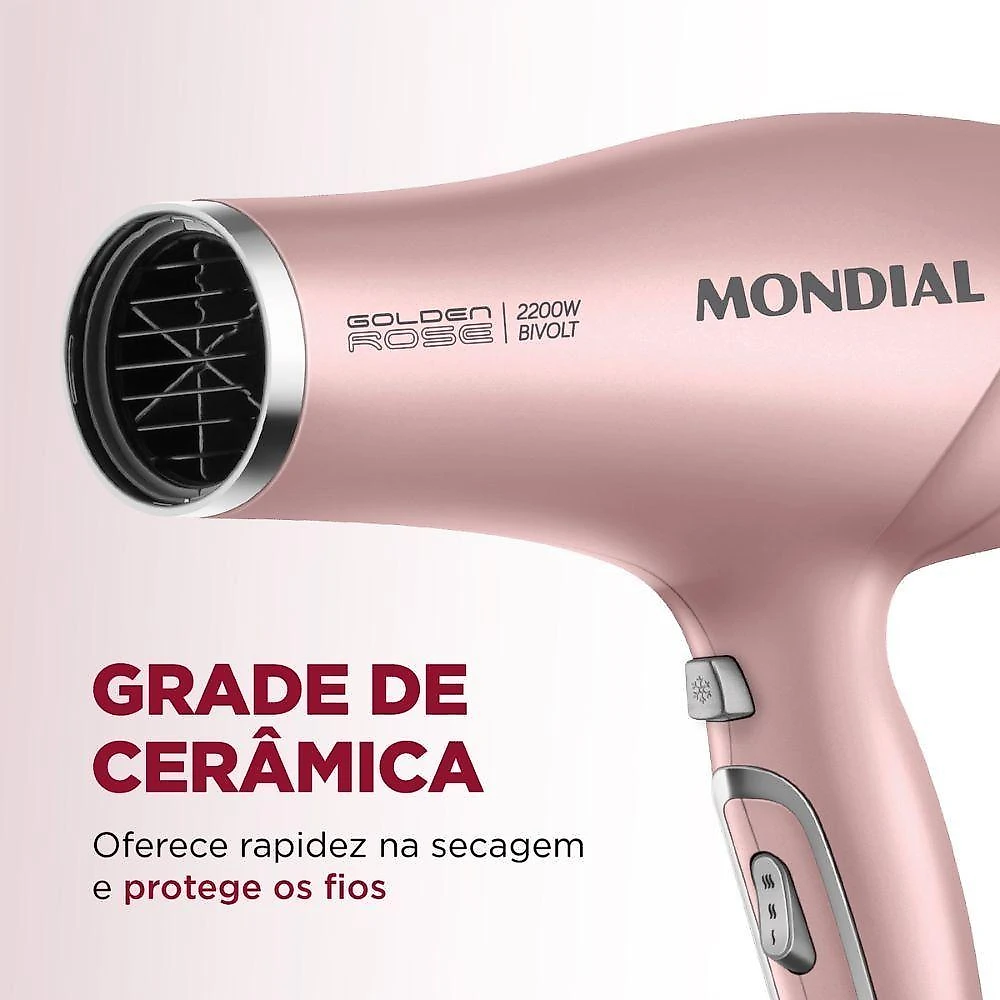 Secador de Cabelo SC-32 2000W Tourmaline Ion 3 Temperaturas Rosê Mondial Bivolt