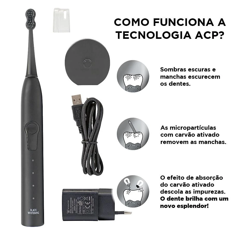Escova de dentes megasmile - sonic black whitening ii black