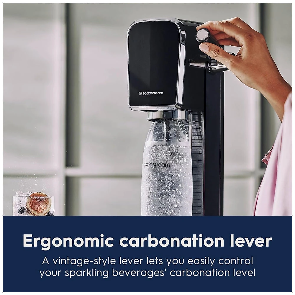 SodaStream Art Sparkling Máquina de fazer água, Bundle em Preto, com 3 Cilindros de CO2 e Garrafa de Carbonatação