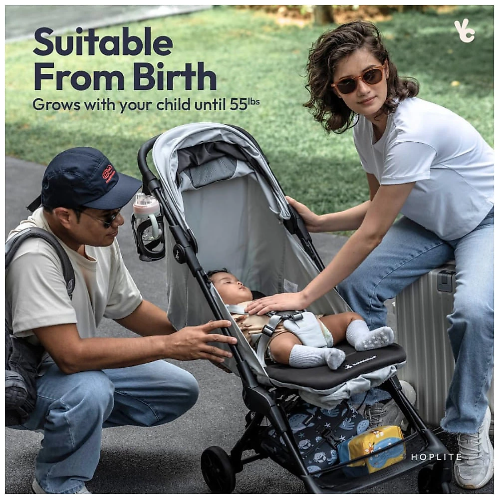 Carrinho compacto BabbleRoo Hoplite Preto Jet Black - Ultraleve 5,6 kg, Estrutura em Liga de Aço, Reclinação 175°, Capota Impermeável UPF 50+