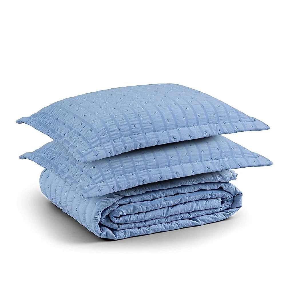 Kit colcha cobre leito plissê queen seersucker premium 3 peças maciez e leveza com textura 3d azul mineral