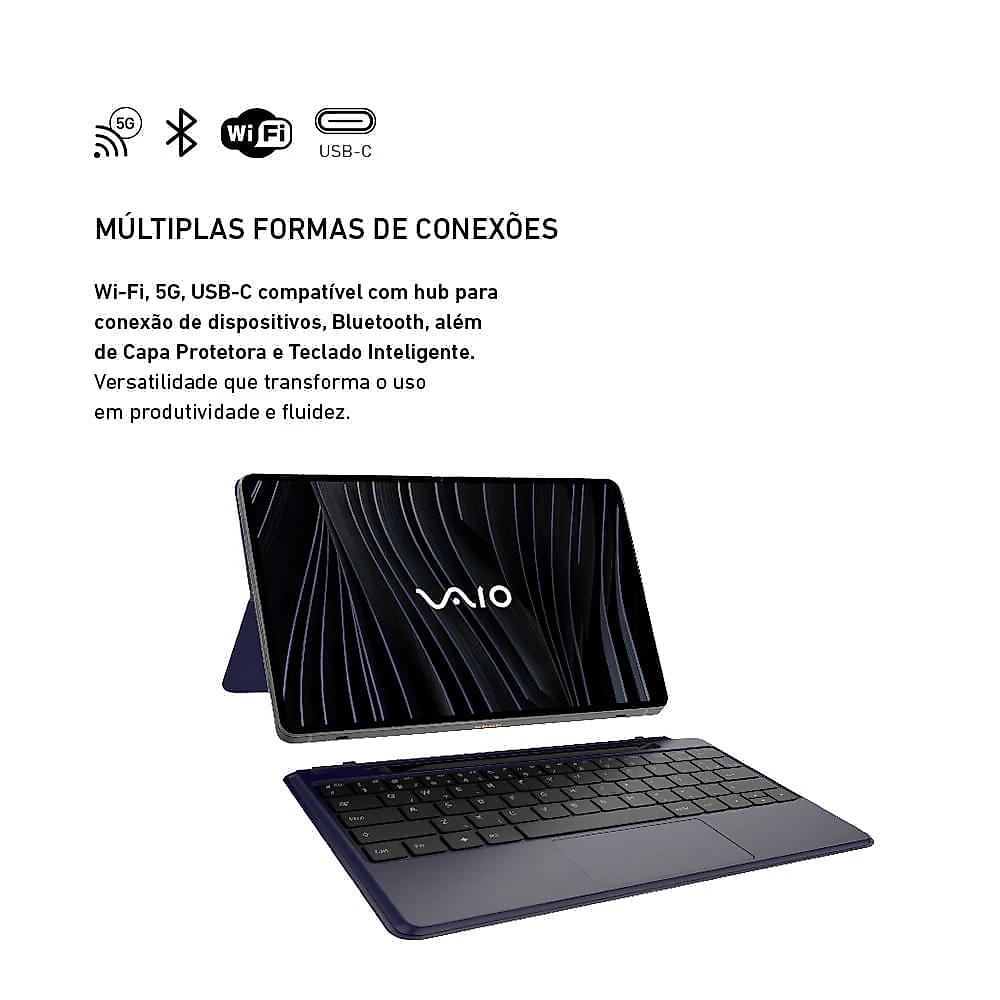 Tablet VAIO TL12 256GB 8GB RAM - 5G - Teclado Magnético e Caneta - Tela AMOLED 12.6” 2.5K - Preto