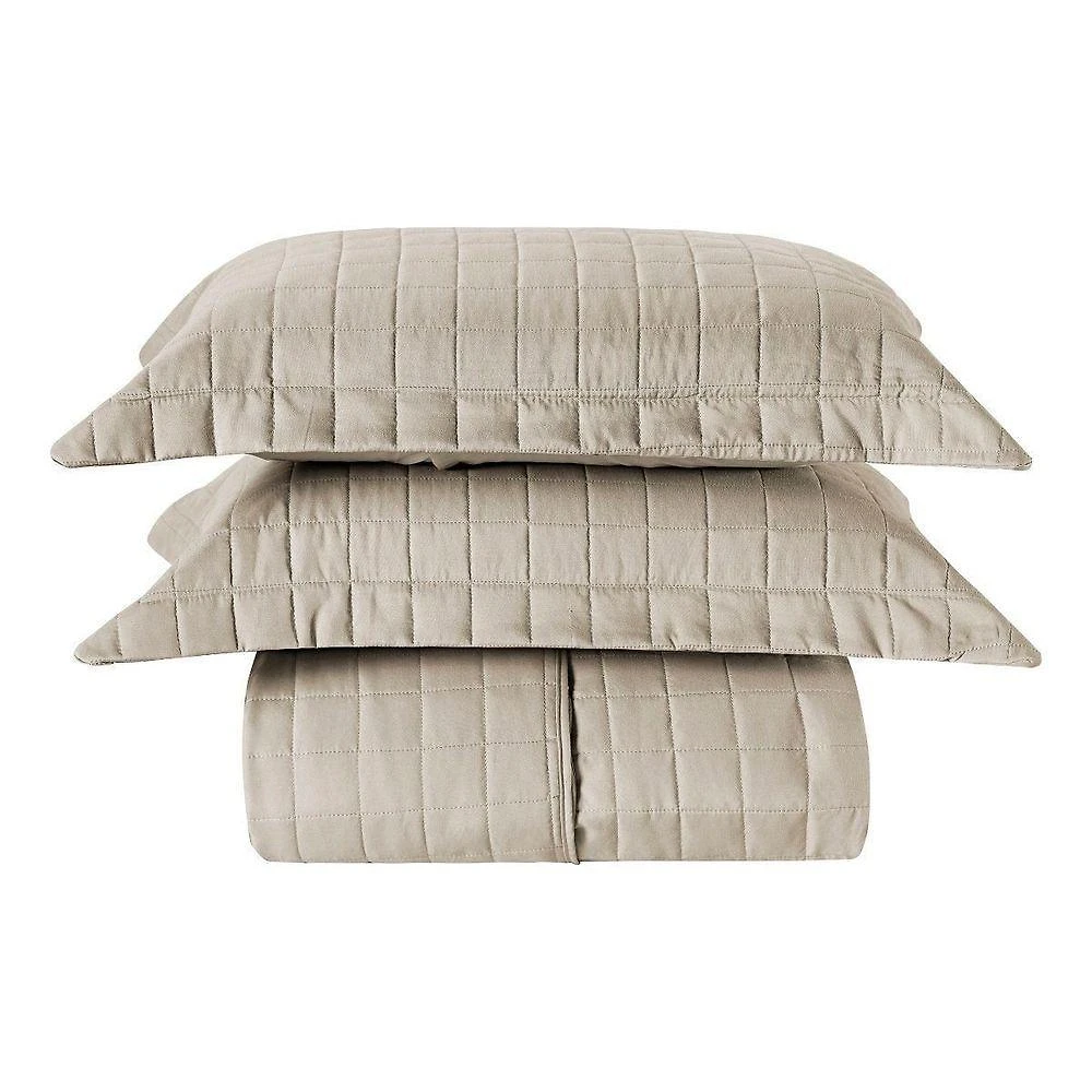 Cobre Leito Matelassê Percal 300 Fios Basic Queen 03 Peças 100% Poliéster - Bege