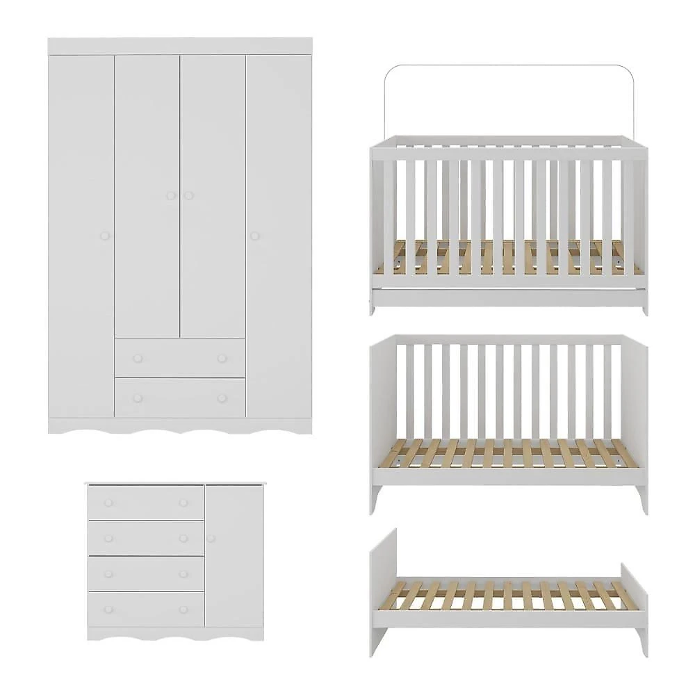 Quarto De Bebê Completo Berço Americano 3 Em 1 Colchão Realeza Multimóveis MP4599 Branco