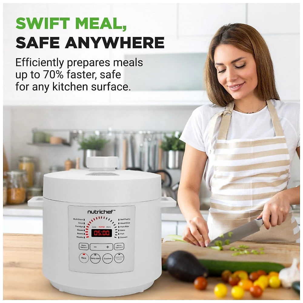 Panela de Pressão Elétrica NutriChef com Capacidade de 5,7 litros e 9 Funções Digitais Cooker de Bancada Ajuste de Tempo e Temperatura Cozinhe, Asse
