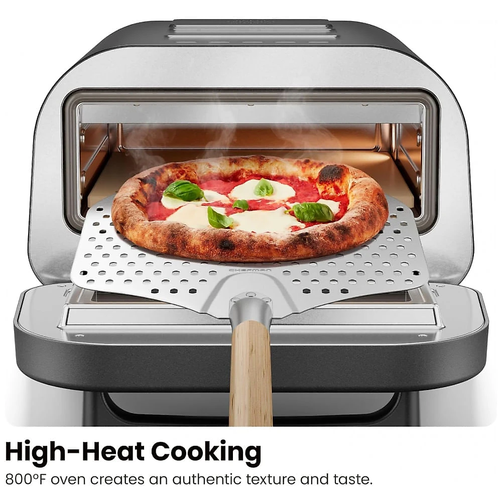 Forno de Pizza Elétrico Chefman Home Slice 30 cm de Bancada Pedra Refratária Alta Temperatura 425°C 5 Predefinições 110V