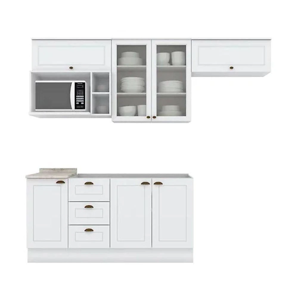 Cozinha Completa Linha Americana 3 Portas 3 Gavetas MDF-MDP Branco Móveis Henn