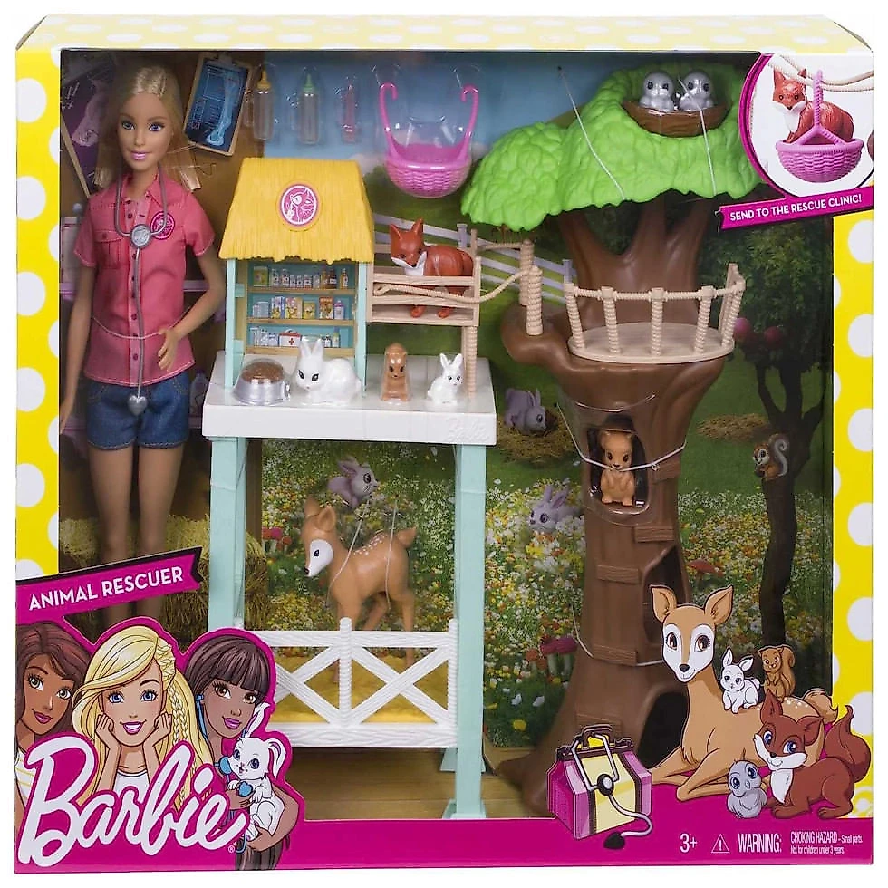 Boneca Barbie Veterinária com 8 Animais de Estimação e Casa na Árvore, Rosa