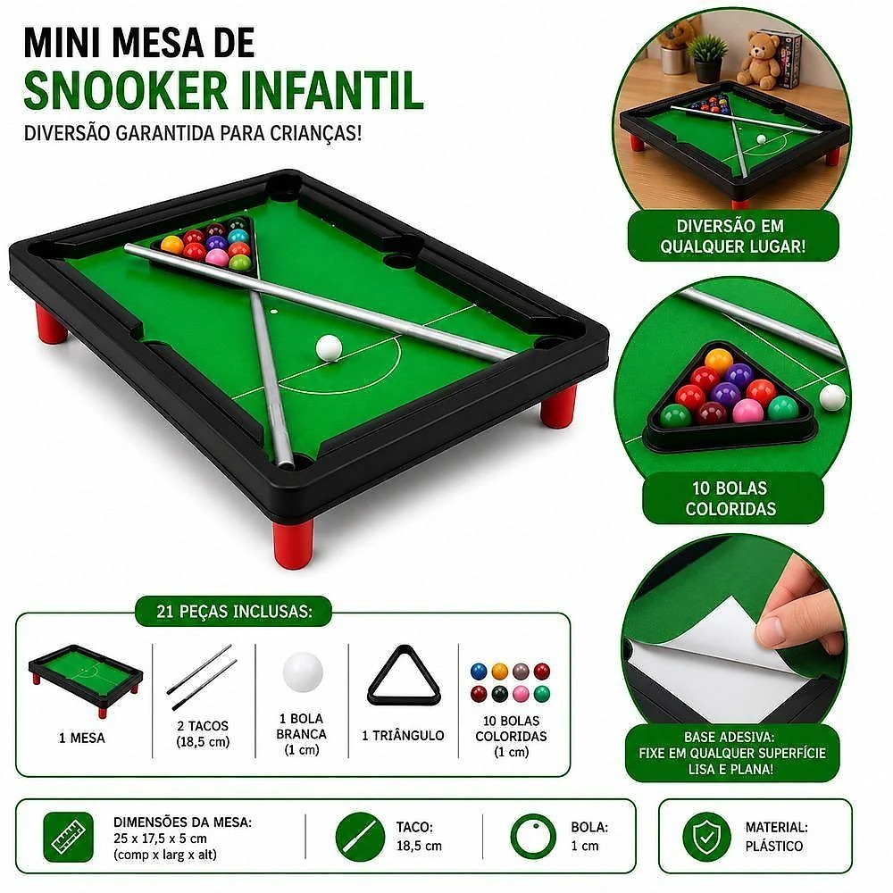 Mini Mesa de Snooker Infantil Mesa de Bilhar com Pezinhoo Mesa Chao 2 Tacos Yeet