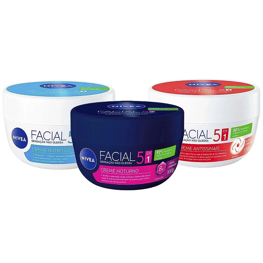 Nivea kit – creme hidratante facial antissinais 100g + nutritivo 100g + noturno 100g