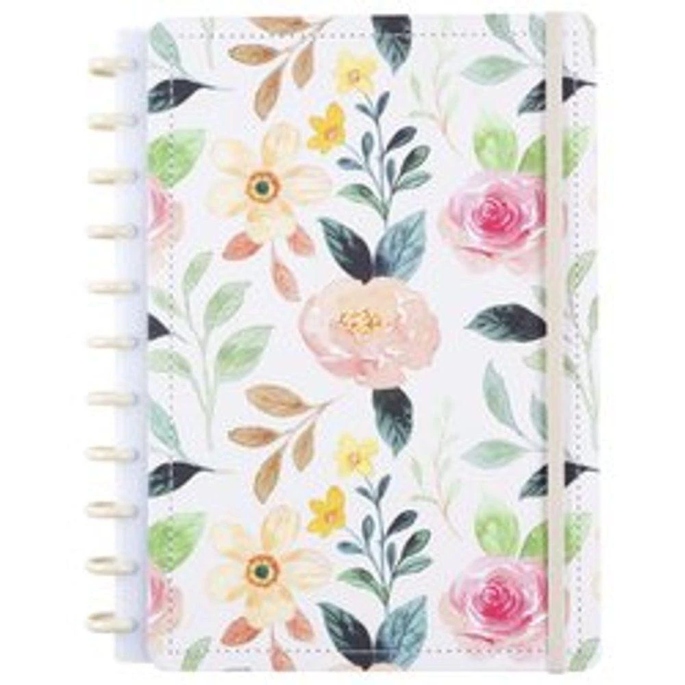 Caderno Disko White Garden Médio Disco Reposicionável Capa Dura Rosa