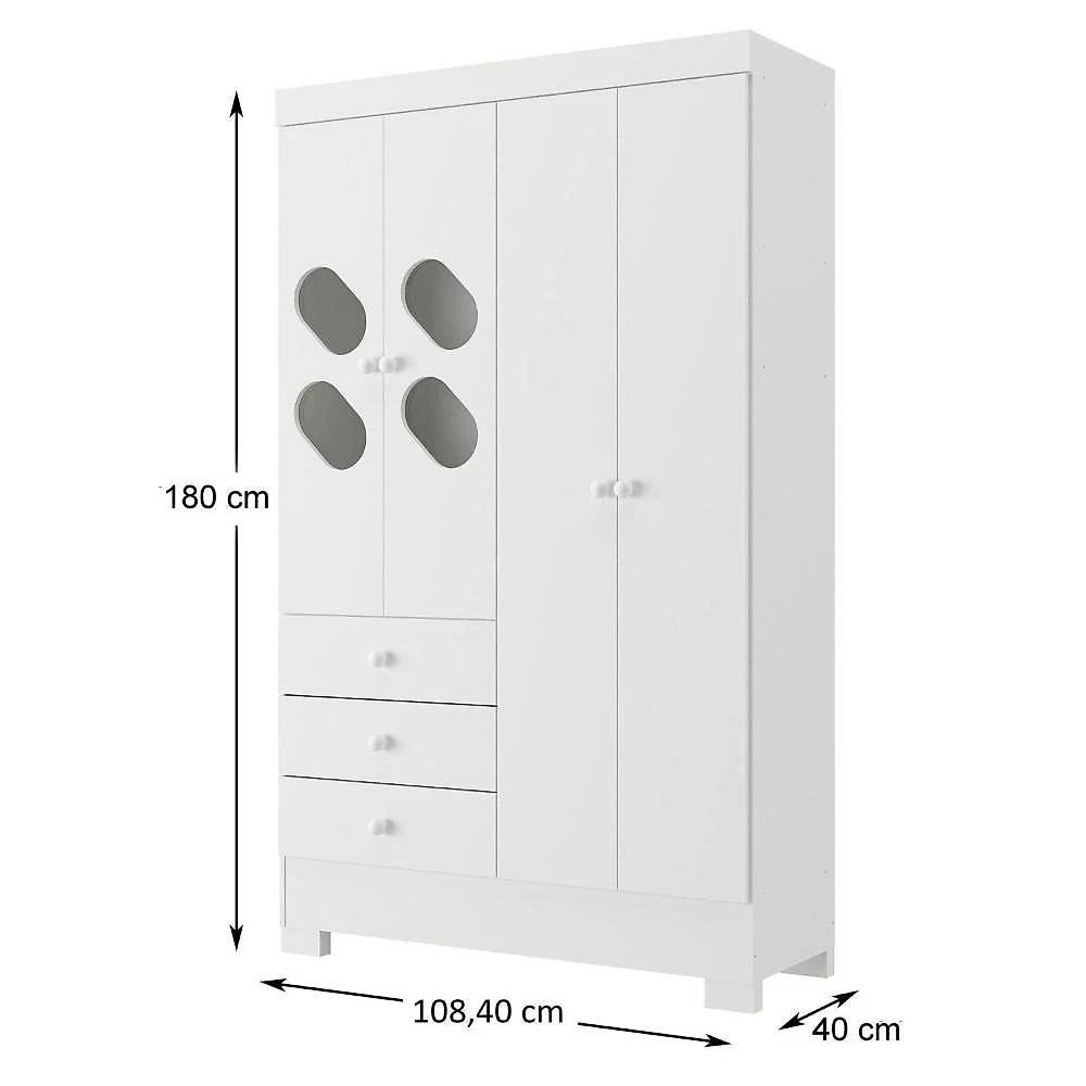 Quarto Infantil com Guarda Roupa e Cômoda Stella Branco